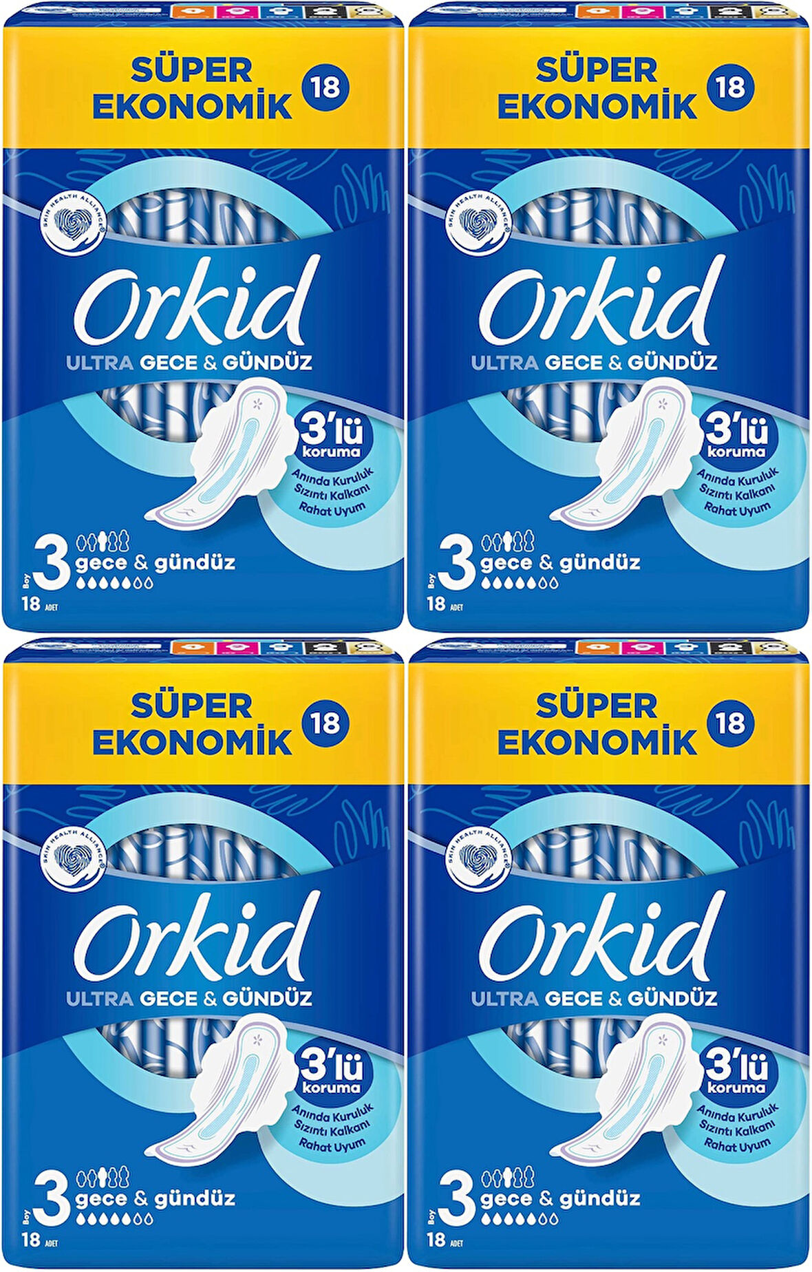 Orkid Hijyenik Ped Ultra Extra Koruma Gece&Gündüz 72 Adet Süper Ekonomik Pk (4PK*18)