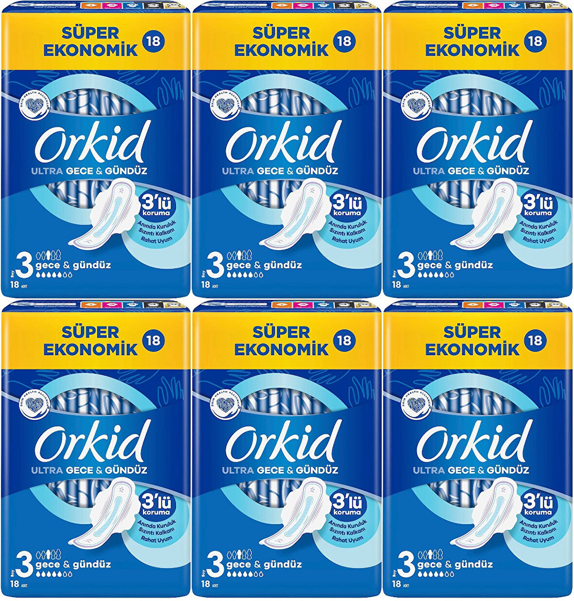 Orkid Hijyenik Ped Ultra Extra Koruma Gece&Gündüz 108 Adet Süper Ekonomik Pk (6PK*18)