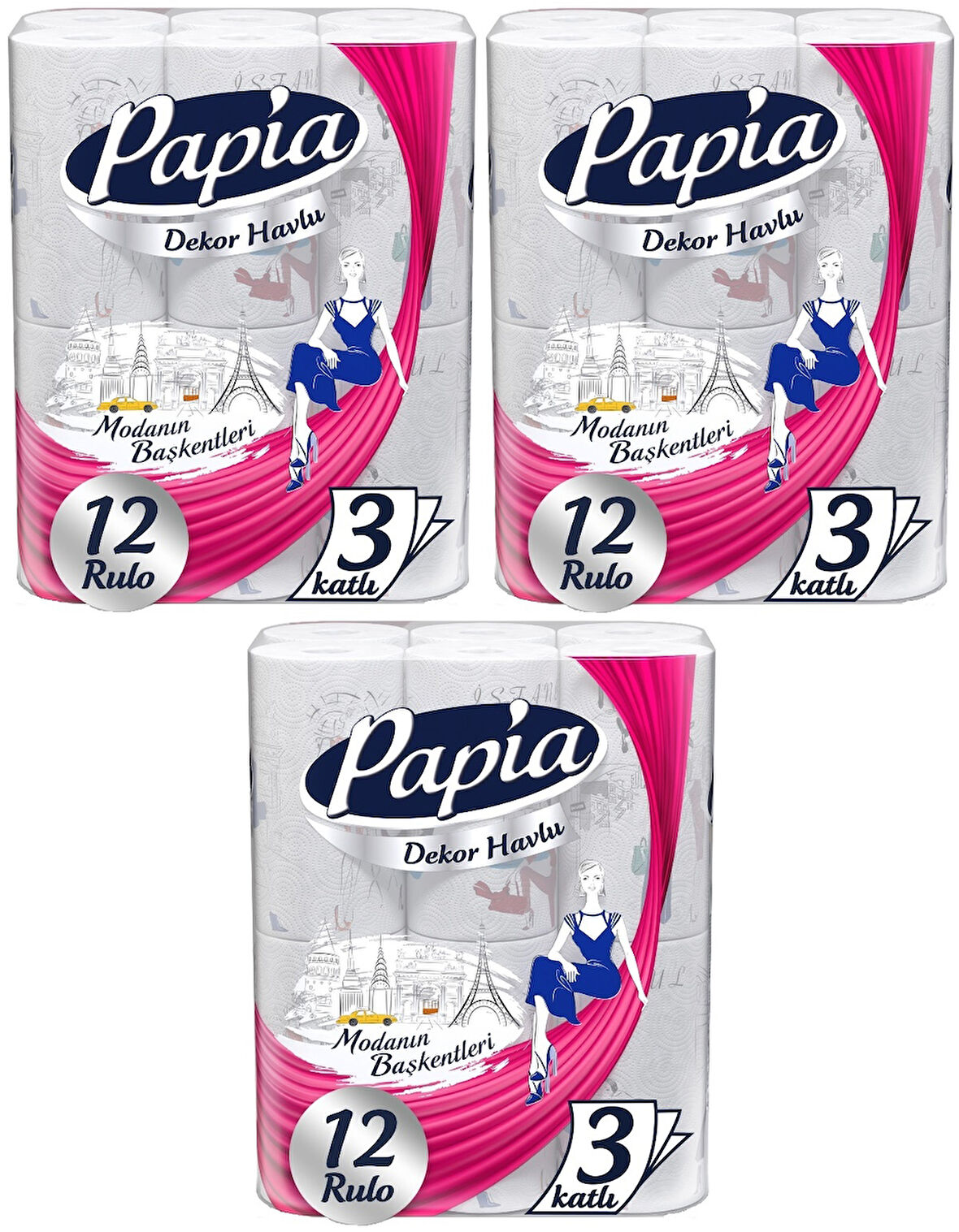 Papia Kağıt Havlu Decor (Modanon Başkentleri Desenli) 36 Lı Set (3PK*12)