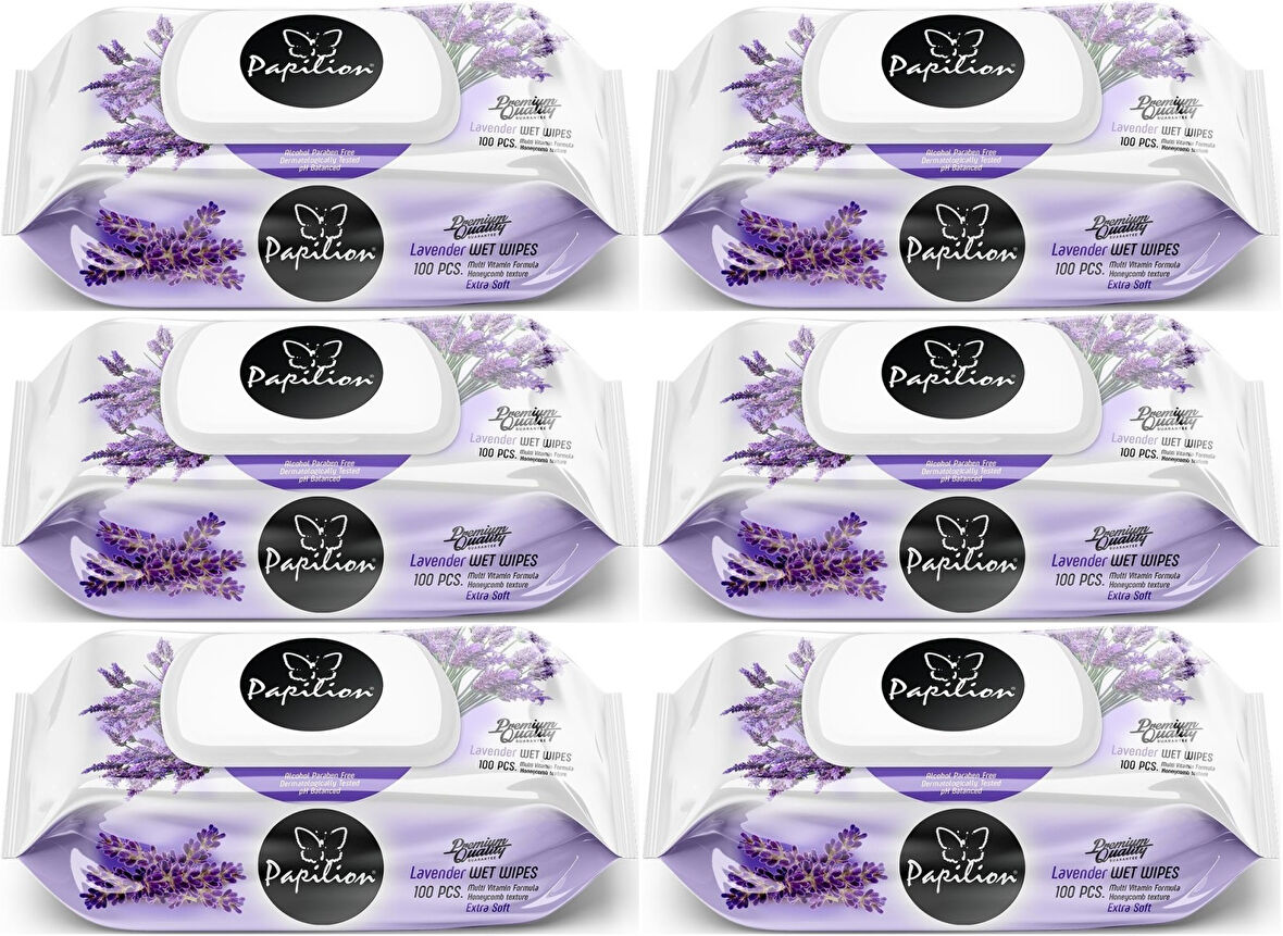 Papilion Islak Havlu Mendil 100 Yaprak Lavanta (6 Lı Set) 600 Yaprak