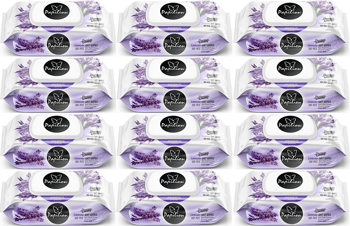 Papilion Islak Havlu Mendil 100 Yaprak Lavanta (12 Li Set) 1200 Yaprak