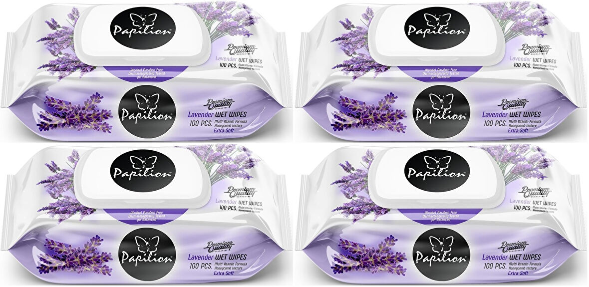 Papilion Islak Havlu Mendil 100 Yaprak Lavanta (4 Lü Set) 400 Yaprak