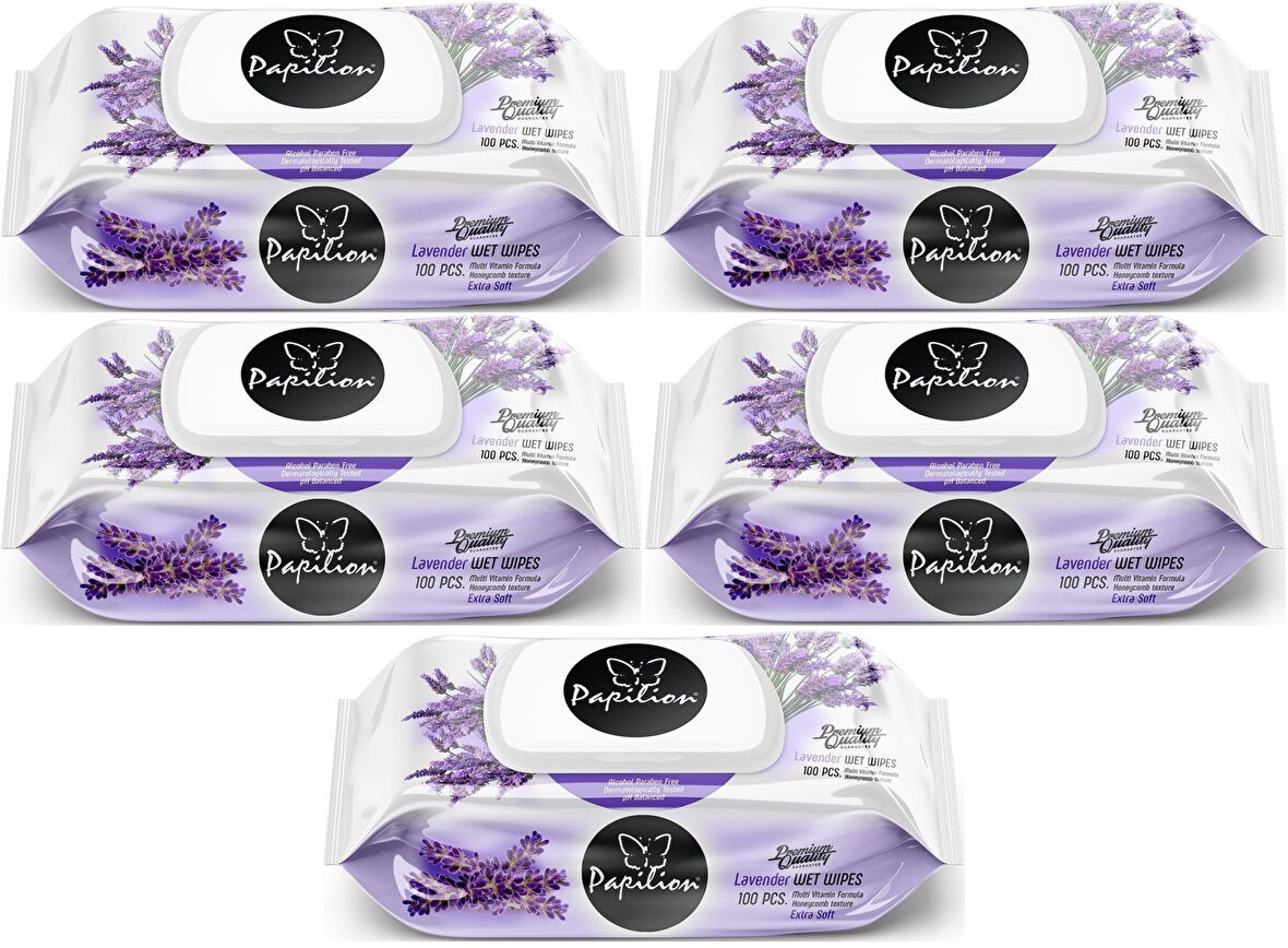 Papilion Islak Havlu Mendil 100 Yaprak Lavanta (5 Li Set) 500 Yaprak
