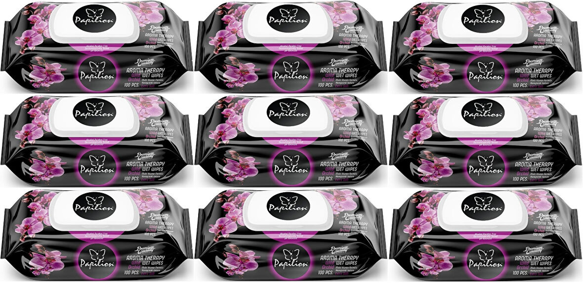 Papilion Islak Havlu Mendil 100 Yaprak Aroma Terapi (9 Lu Set) 900 Yaprak