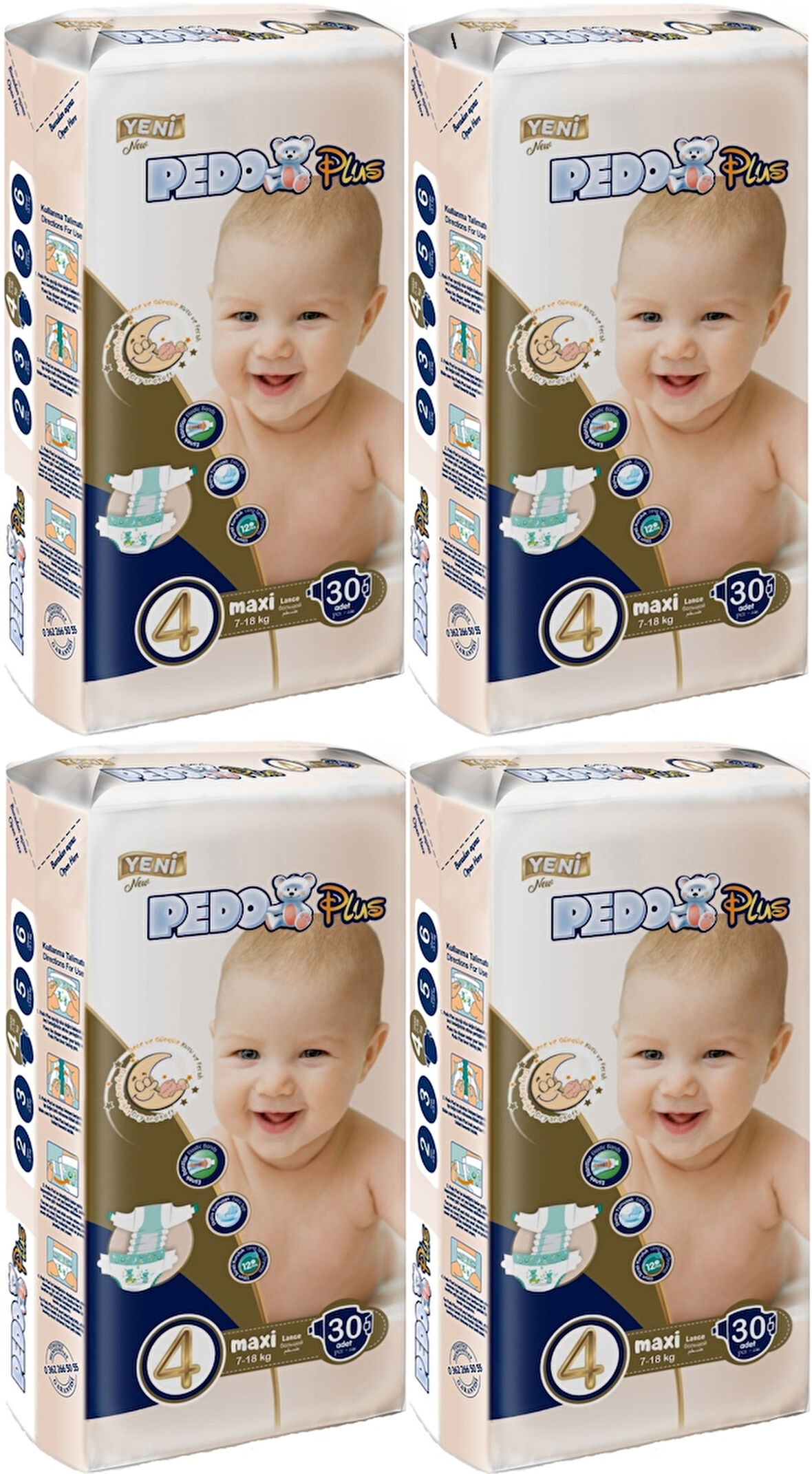 Pedo Plus Bebek Bezi Beden:4 (7-18KG) Maxi 120 Adet Jumbo Aylık Pk