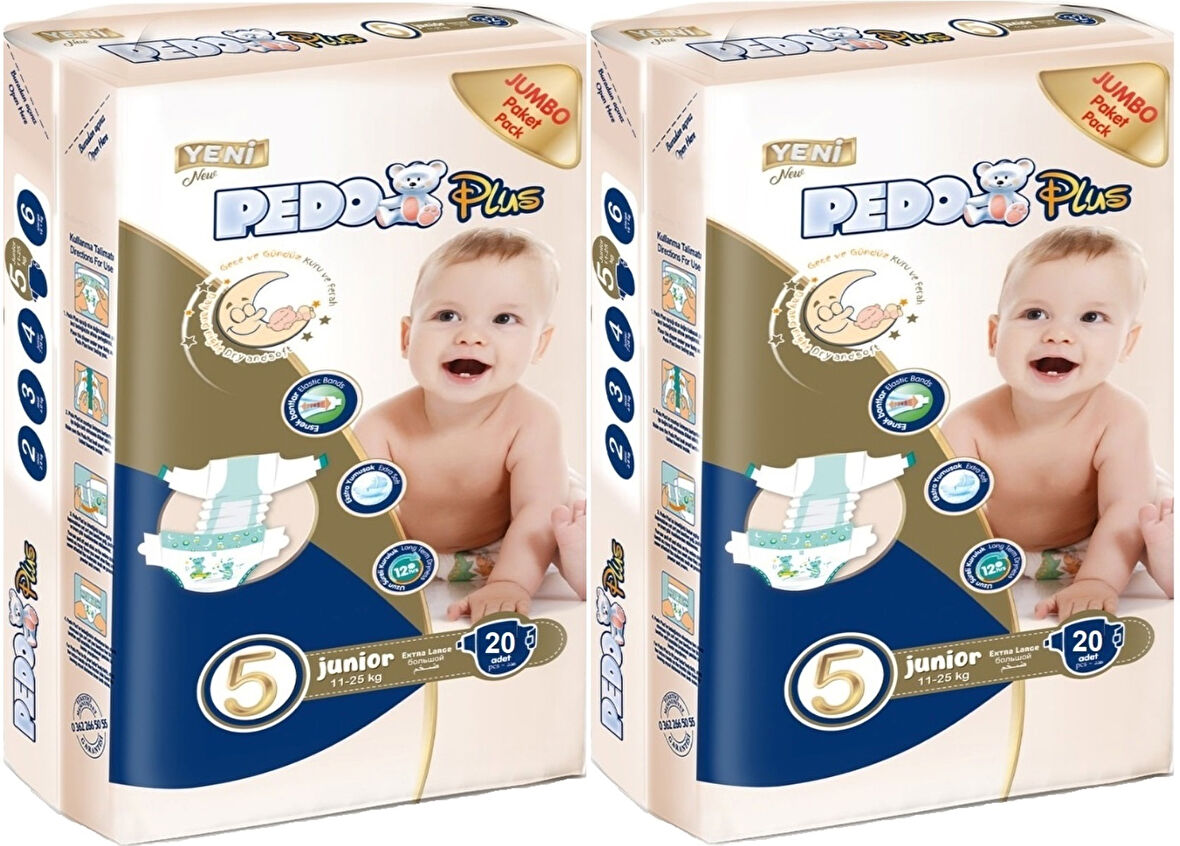 Pedo Plus Bebek Bezi Beden:5 (11-25KG) Junior 40 Adet Jumbo Ekonomik Pk