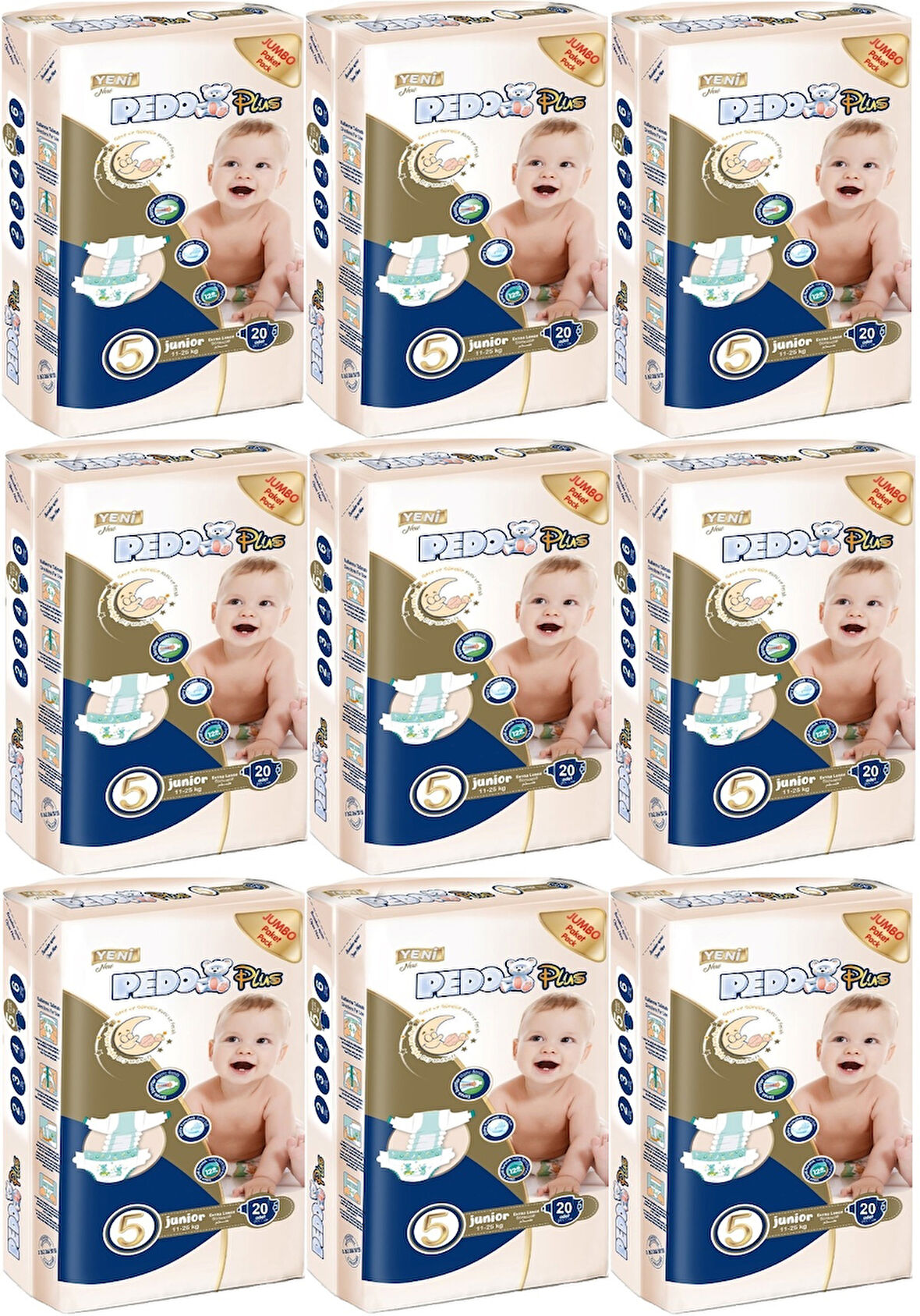 Pedo Plus Bebek Bezi Beden:5 (11-25KG) Junior 180 Adet Jumbo Ekstra Pk