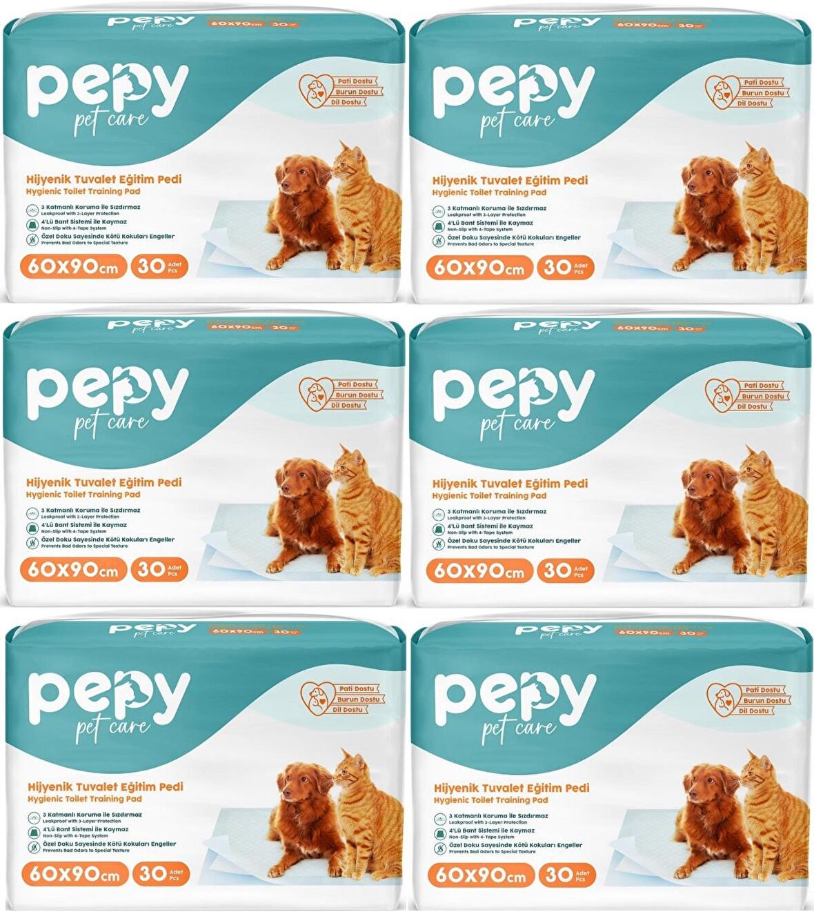 Pepy Evcil Hayvan Tuvalet Eğitim Pedi 60*90CM 180 Adet (6PK*30)