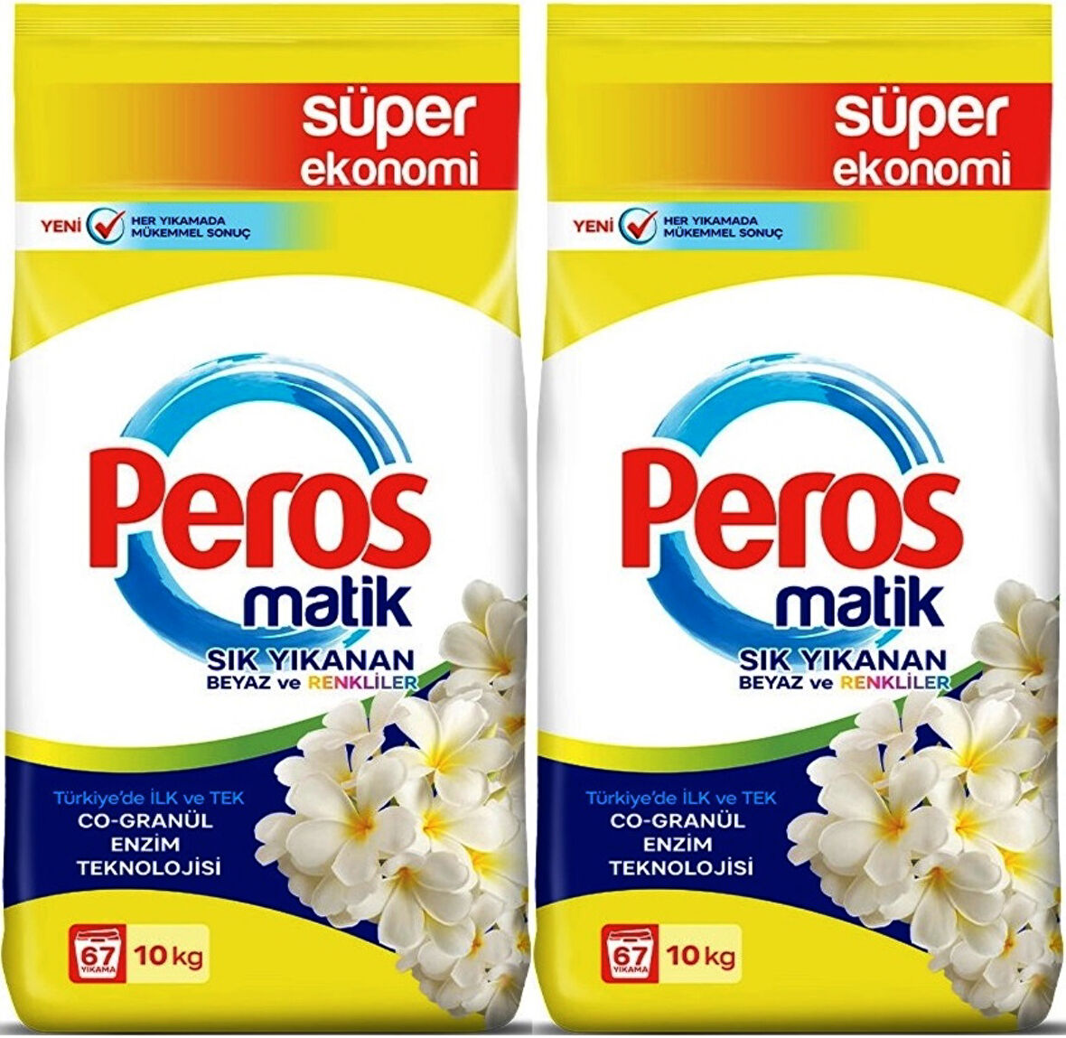 Peros Matik Toz Çamaşır Deterjanı 20KG Yasemin Çiçeği (Beyaz ve Renkliler) (134 Yıkama) (2PK*10KG)
