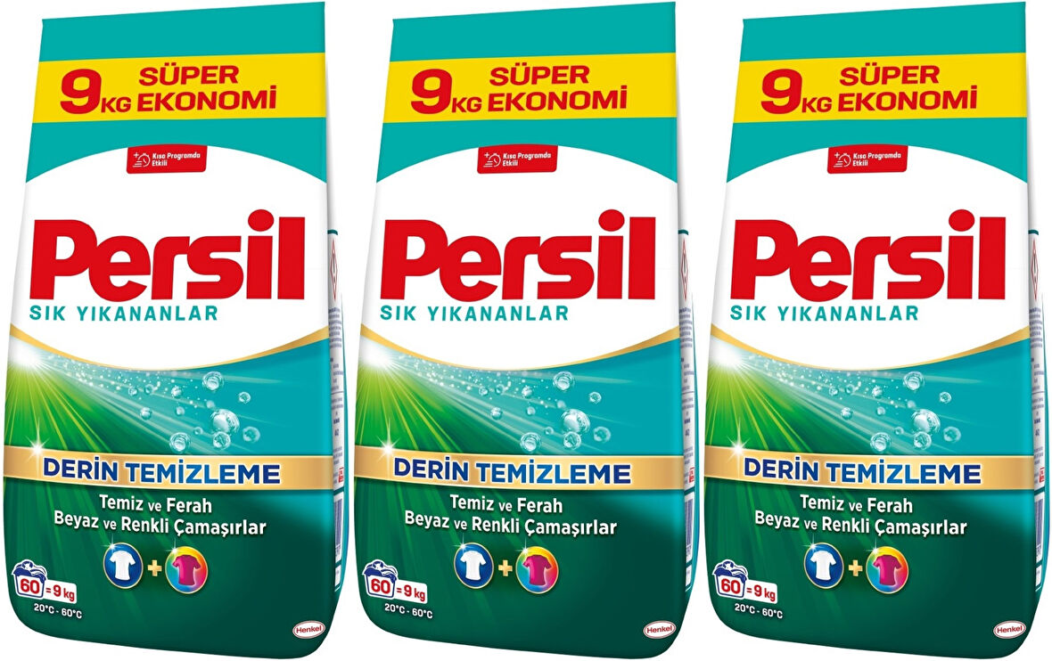 Persil Matik Toz Çamaşır Deterjanı 27KG Sık Yıkananlar Beyaz ve Renkliler İçin (3PK*9KG)(180 Yıkama)
