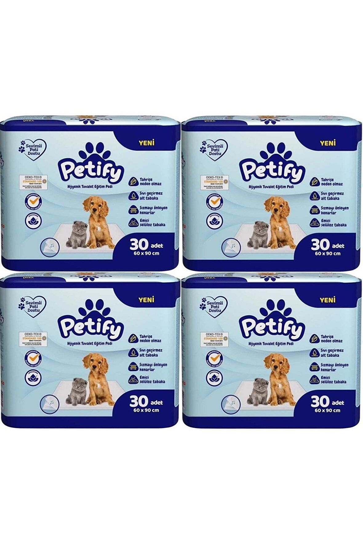 Petify Sevimli Patiler Hijyenik Tuvalet Eğitim Pedi 30 Adet - 60 Cmx90 Cm 4 Adet
