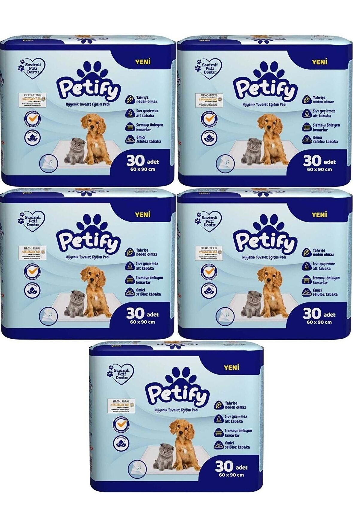 Petify Sevimli Patiler Hijyenik Tuvalet Eğitim Pedi 30 Adet - 60 Cmx90 Cm 5 Adet