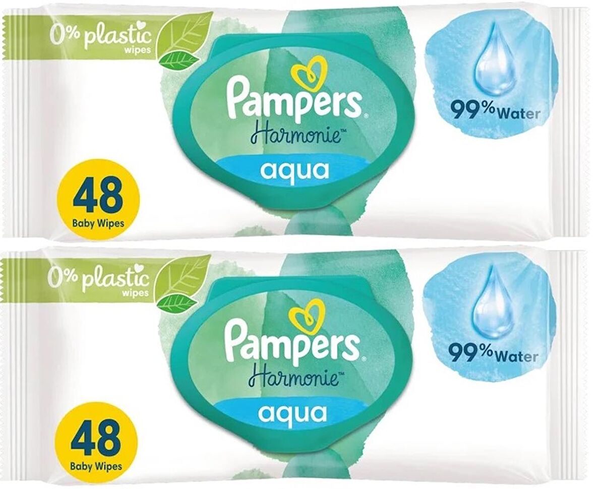 Prima Pampers Harmonie Islak Havlu Mendil Aqua Pure 48 Yaprak 2 Li Set (96 Yaprak) Organik Pamuk