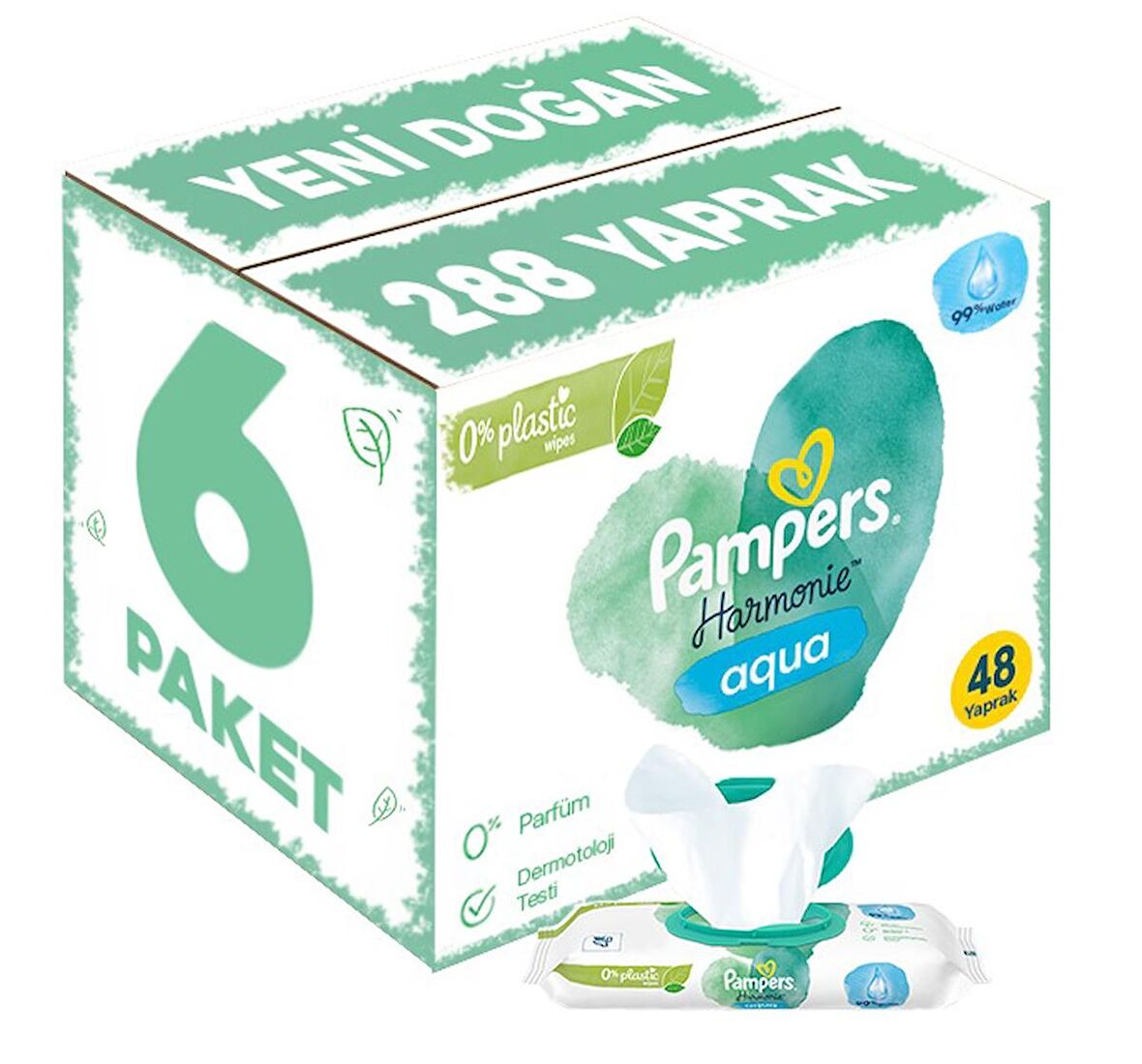 Prima Pampers Harmonie Islak Havlu Mendil Aqua Pure 48 Yaprak 6 Lı Set (288 Yaprak) Organik Pamuk