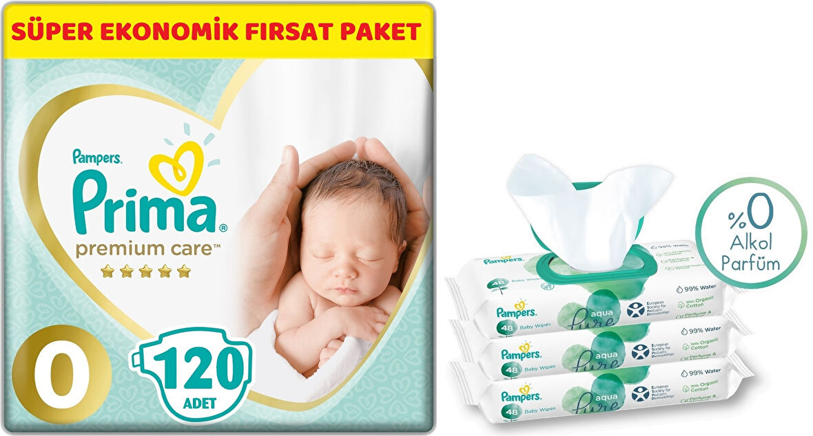 Prima Premium Care Bebek Bezi Beden:0 (1.5-2.5Kg) Prematüre 120 Adet Süper Ekonomik Fırsat Pk+Mendil