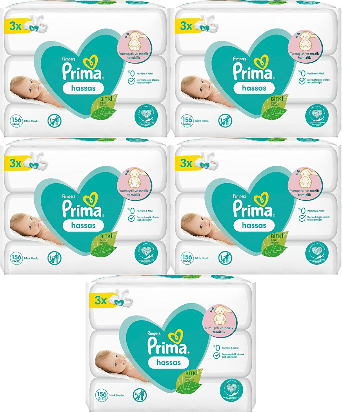 Prima Islak Havlu Mendil Hassas Ciltler İçin Bitki Bazlı Kokusuz (15 Li Set) (5PK*3) 780 Yaprak