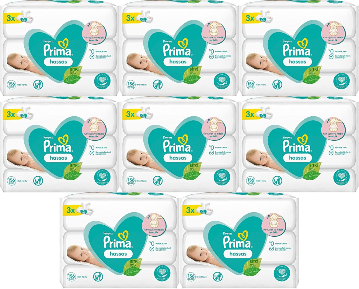 Prima Islak Havlu Mendil Hassas Ciltler İçin Bitki Bazlı Kokusuz (24 Lü Set) (8PK*3) 1248 Yaprak