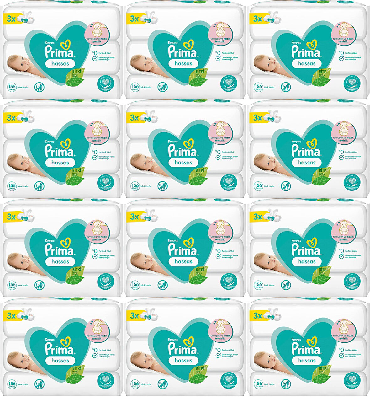 Prima Islak Havlu Mendil Hassas Ciltler İçin Bitki Bazlı Kokusuz (36 Lı Set) (12PK*3) 1872 Yaprak