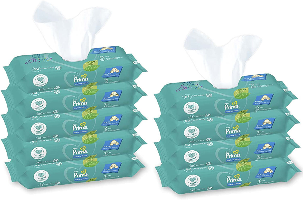 Prima Islak Havlu Mendil Temiz ve Ferah (Bitki Bazlı) 9 Lu Set (3PK*3) 468 Yaprak