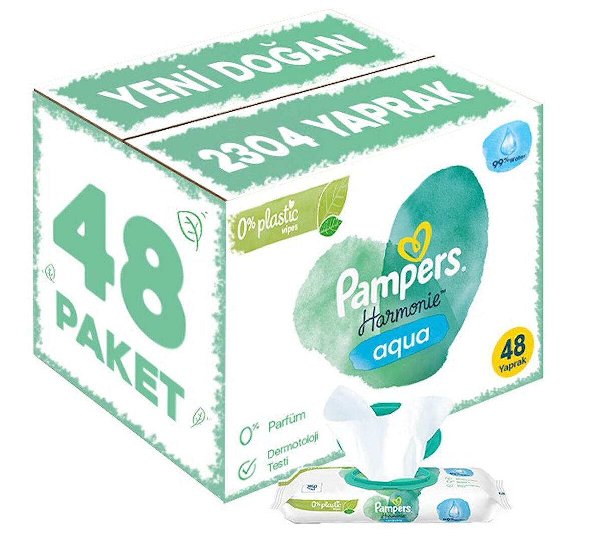 Prima Pampers Harmonie Islak Havlu Mendil Aqua Pure 48 Yaprak 48 Li Set (2304 Yaprak) Organik Pamuk