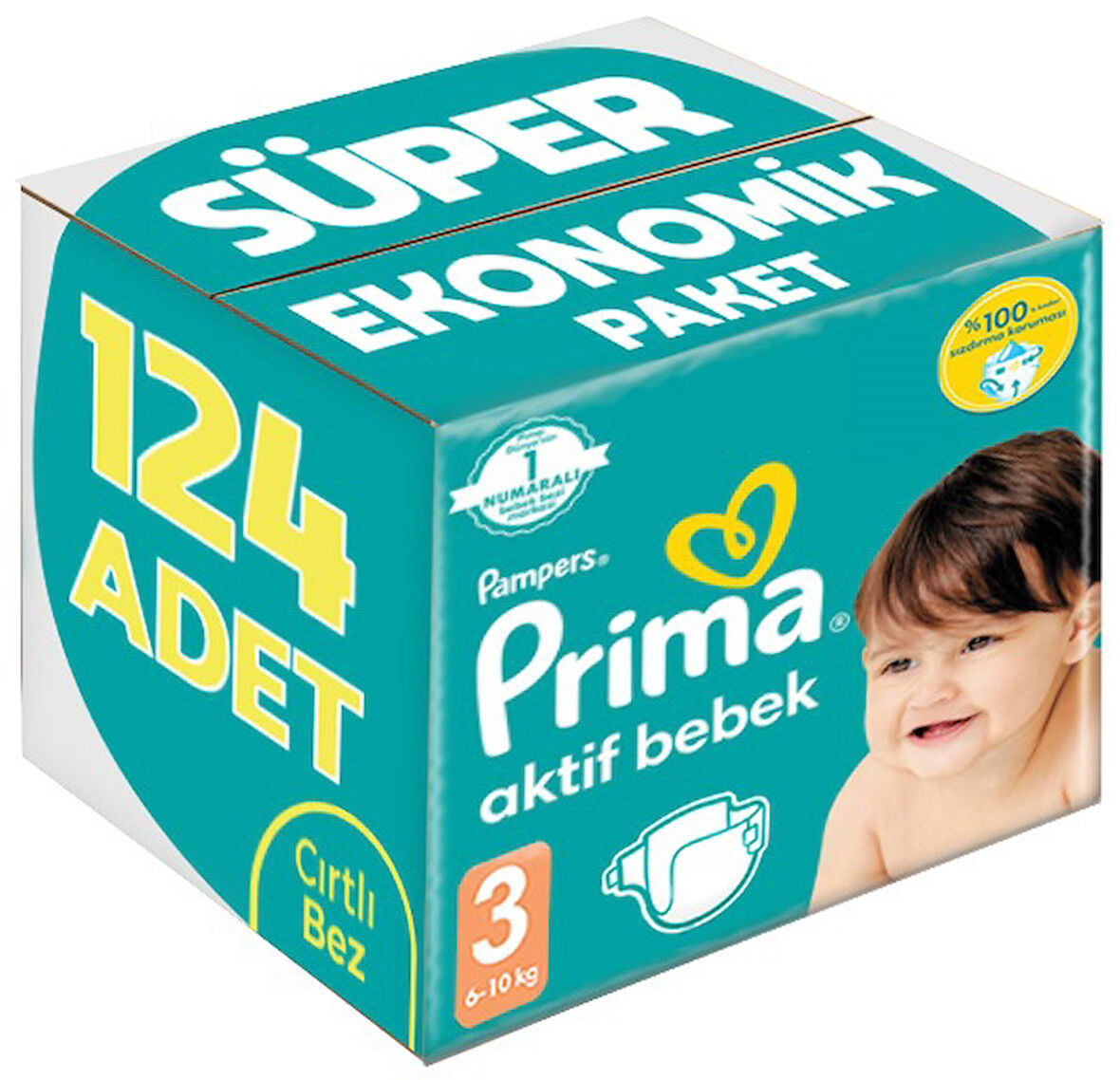 Prima Bebek Bezi Beden:3 (6-10Kg) Midi 124 Adet Süper Ekonomik Pk