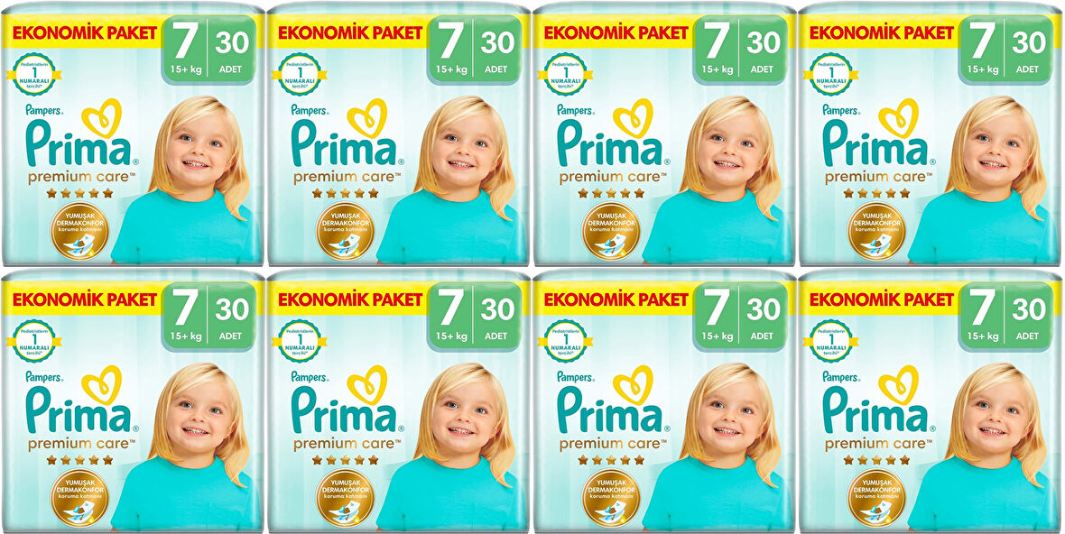Prima Premium Care Bebek Bezi Beden:7 (15+KG) XXX Large 240 Adet Ultra Ekonomik Fırsat Pk