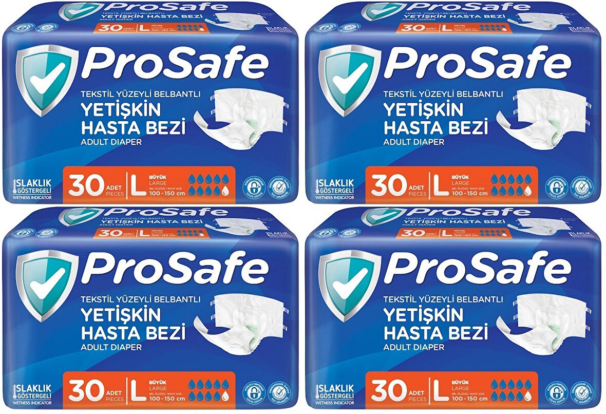 Prosafe Hasta Bezi Yetişkin Bel Bantlı Tekstil Yüzey L - Large - Büyük Boy 120 Adet (4PK*30)