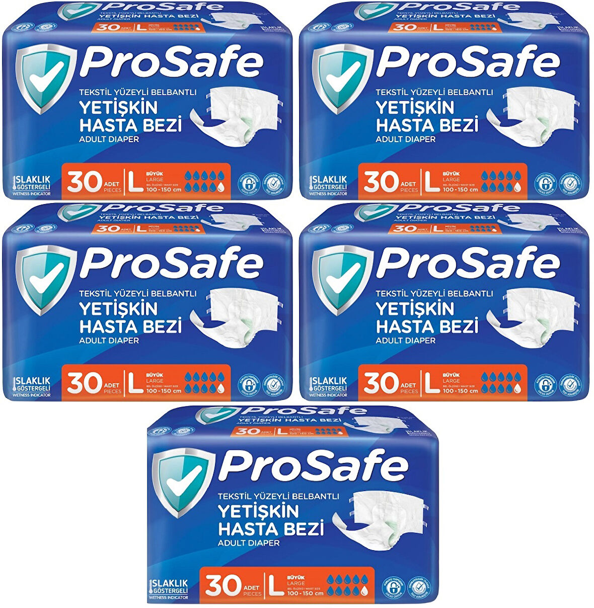 Prosafe Hasta Bezi Yetişkin Bel Bantlı Tekstil Yüzey L - Large - Büyük Boy 150 Adet (5PK*30)