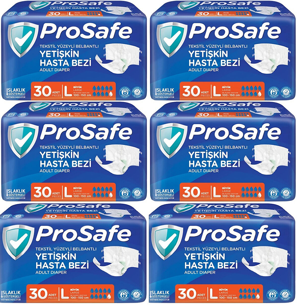Prosafe Hasta Bezi Yetişkin Bel Bantlı Tekstil Yüzey L - Large - Büyük Boy 180 Adet (6PK*30)