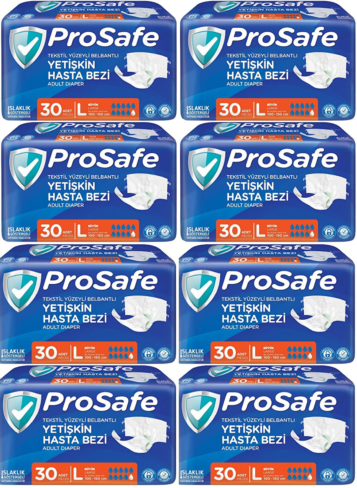 Prosafe Hasta Bezi Yetişkin Bel Bantlı Tekstil Yüzey L - Large - Büyük Boy 240 Adet (8PK*30)