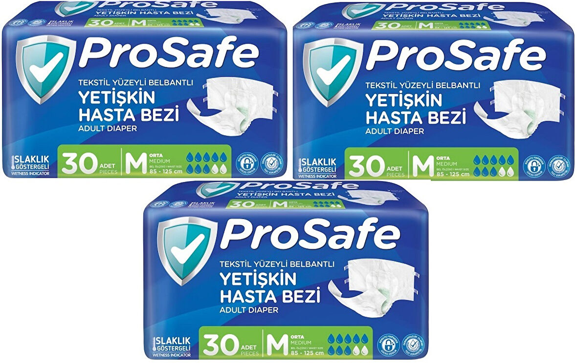 Prosafe Hasta Bezi Yetişkin Bel Bantlı Tekstil Yüzey M - Medium - Orta Boy 90 Adet (3PK*30)