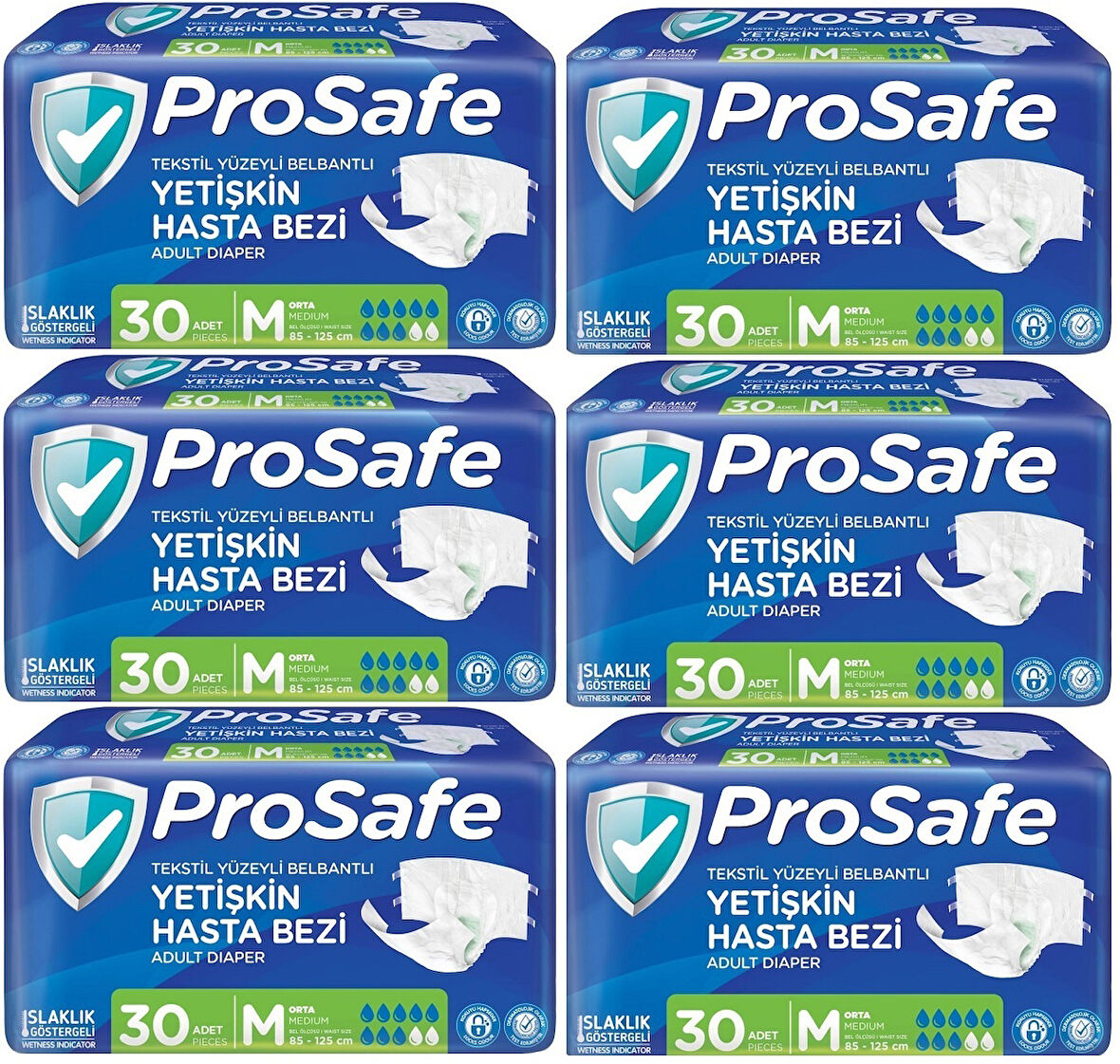 Prosafe Hasta Bezi Yetişkin Bel Bantlı Tekstil Yüzey M - Medium - Orta Boy 180 Adet (6PK*30)