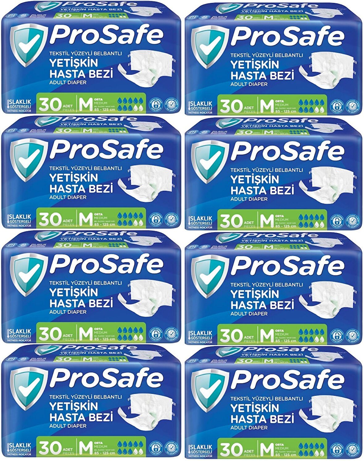 Prosafe Hasta Bezi Yetişkin Bel Bantlı Tekstil Yüzey M - Medium - Orta Boy 240 Adet (8PK*30)