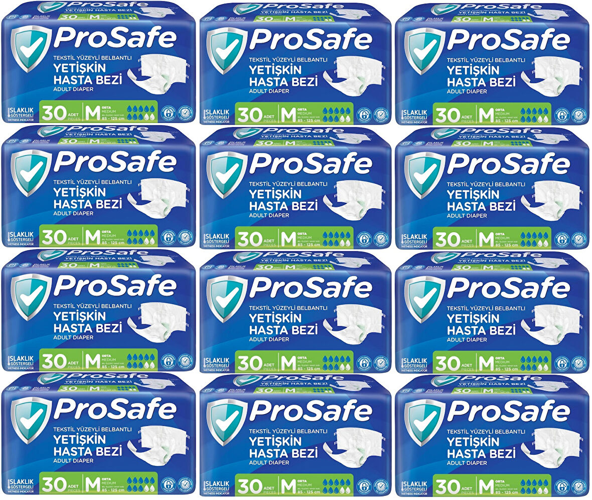 Prosafe Hasta Bezi Yetişkin Bel Bantlı Tekstil Yüzey M - Medium - Orta Boy 360 Adet (12PK*30)