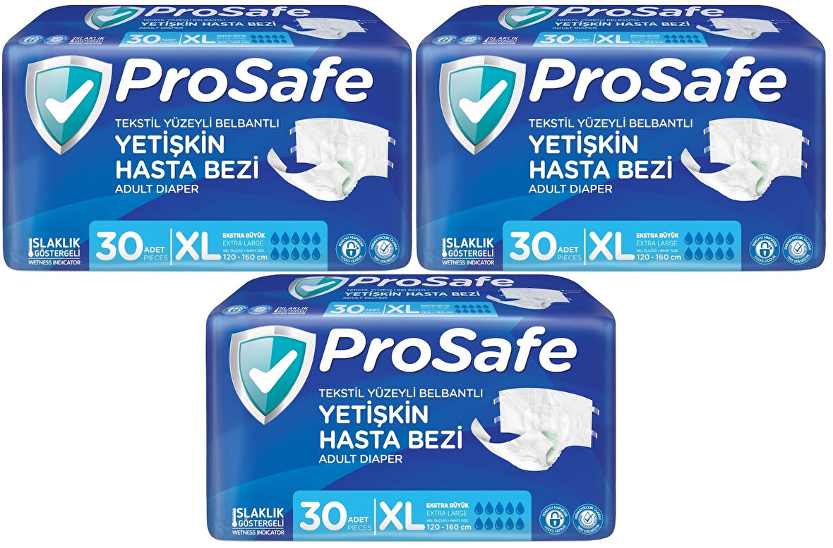 Prosafe Hasta Bezi Yetişkin Bel Bantlı Tekstil Yüzey XL-Extra Large Boy 90 Adet (3PK*30)