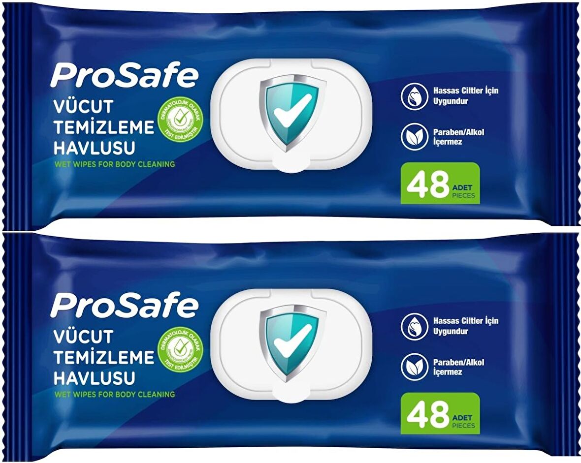 Prosafe Hasta Vücut Temizleme Islak Mendil Havlu 48 Yaprak XL (2 Li Set) Plastik Kapak