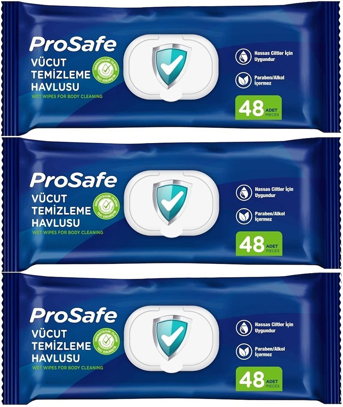 Prosafe Hasta Vücut Temizleme Islak Mendil Havlu 48 Yaprak XL (3 Lü Set) Plastik Kapak