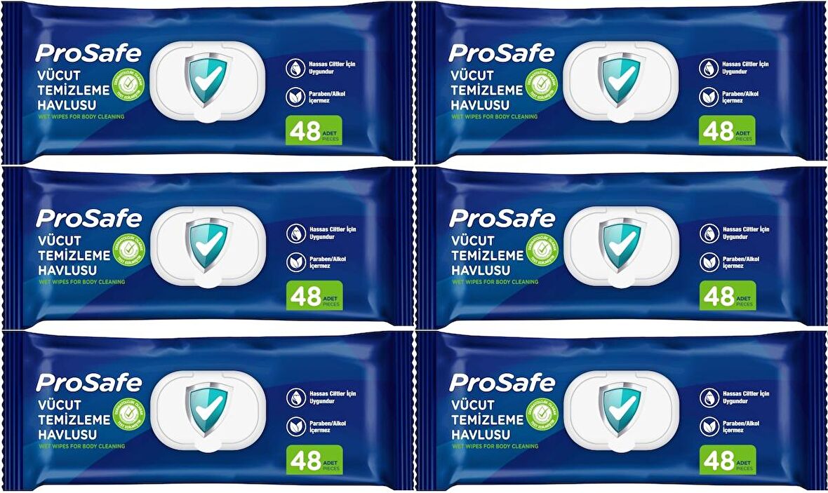 Prosafe Hasta Vücut Temizleme Islak Mendil Havlu 48 Yaprak XL (6 Lı Set) Plastik Kapak