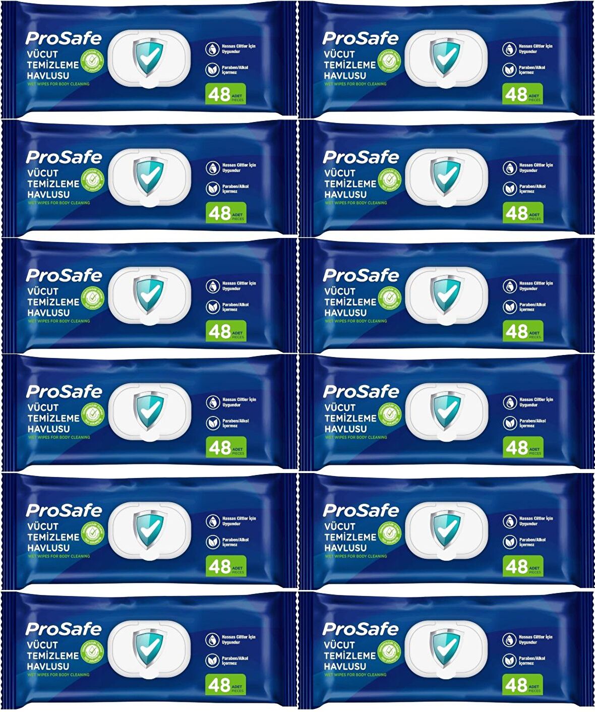 Prosafe Hasta Vücut Temizleme Islak Mendil Havlu 48 Yaprak XL (12 Li Set) Plastik Kapak