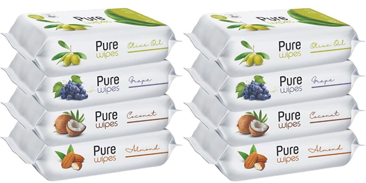 Pure Baby Wipes Islak Havlu Mendil 50 Yaprak 8 Li Set (400 Yaprak) (Meyveli)