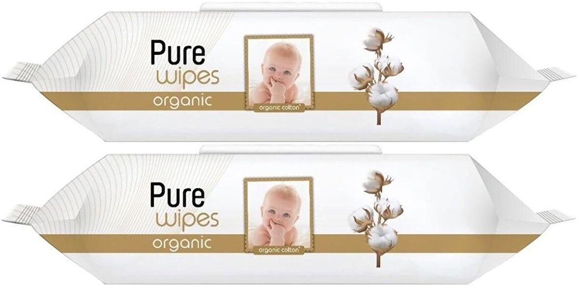 Pure Baby Islak Havlu Mendil 90 Yaprak Yenidoğan Organic Pamuklu (2 Li Set) 180 Yaprak Plst Kapak