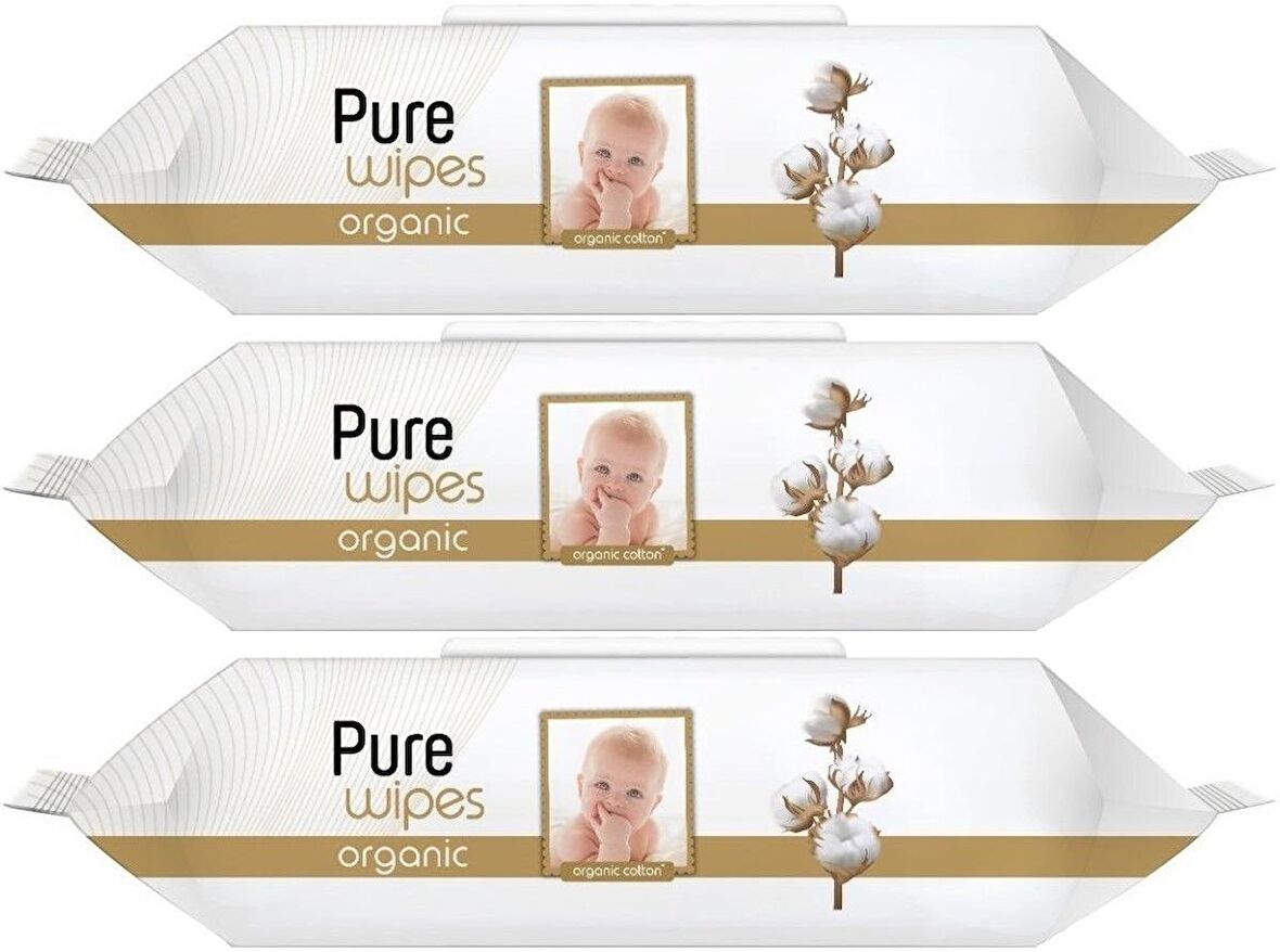 Pure Baby Islak Havlu Mendil 90 Yaprak Yenidoğan Organic Pamuklu (3 Lü Set) 270 Yaprak Plst Kapak