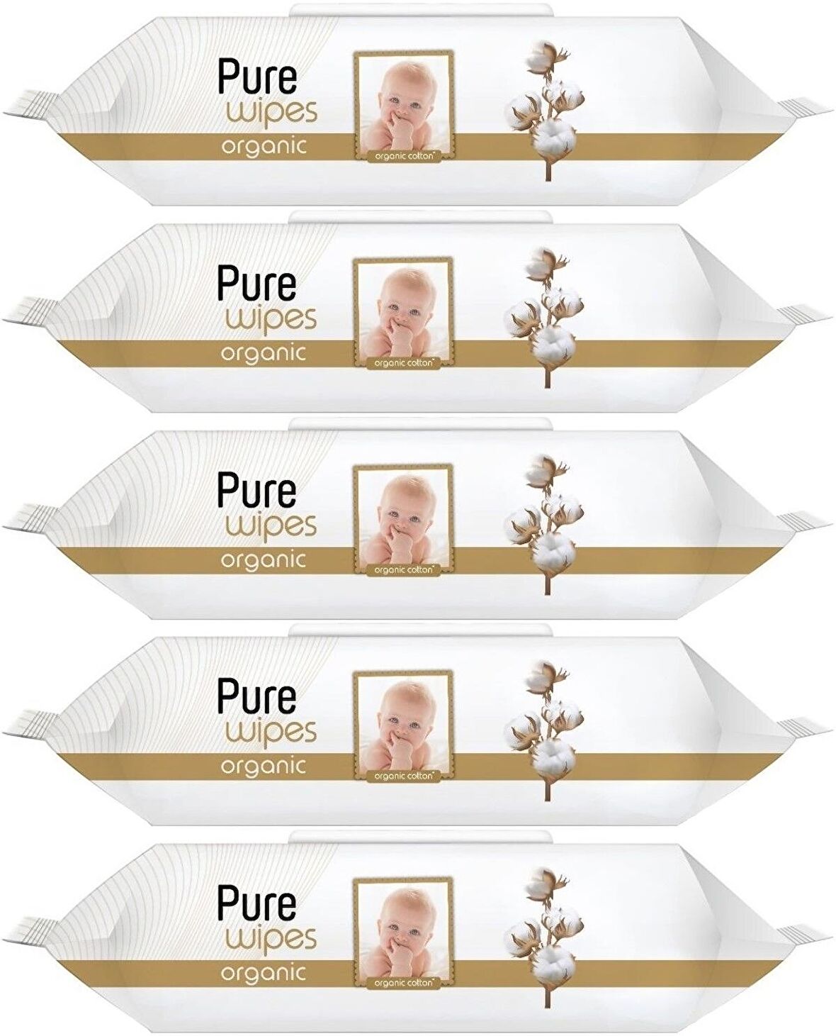 Pure Baby Islak Havlu Mendil 90 Yaprak Yenidoğan Organic Pamuklu (5 Li Set) 450 Yaprak Plstk Kapak