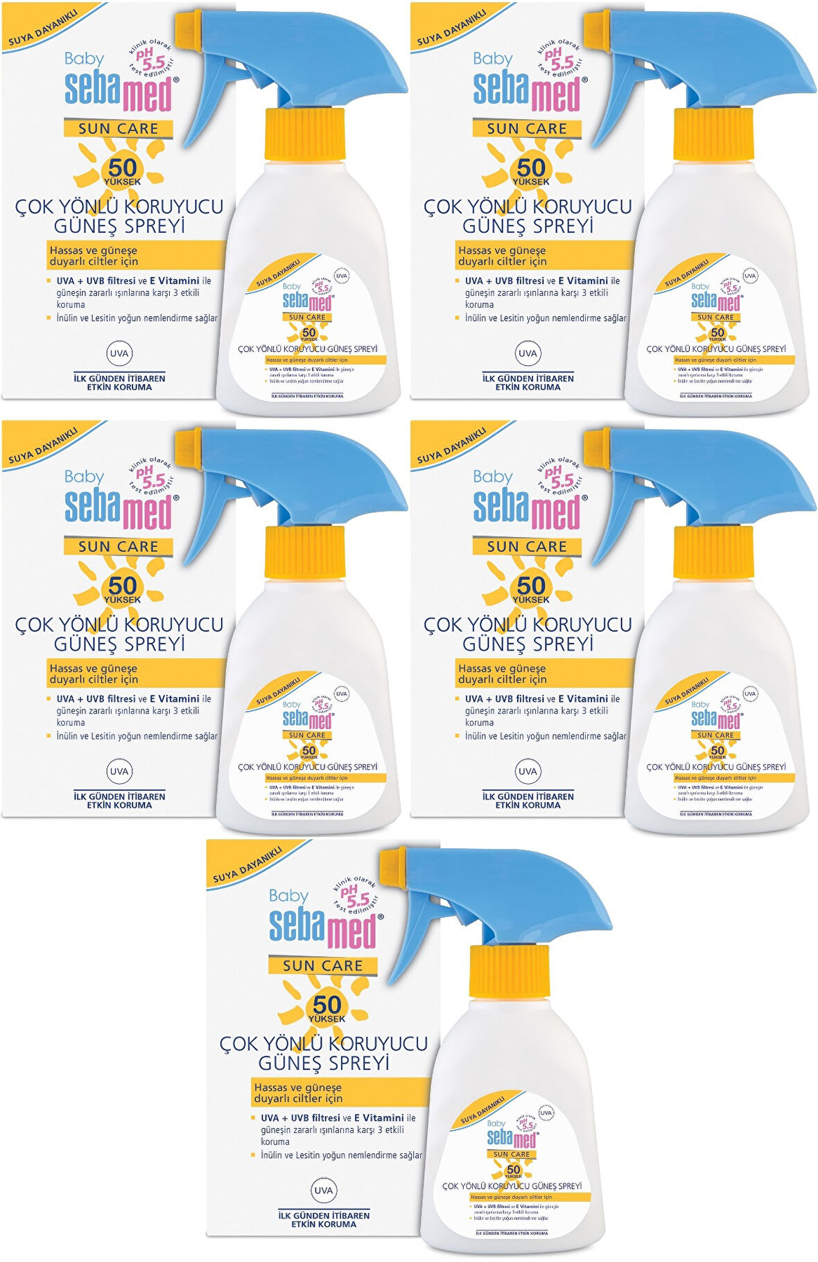 Sebamed Sun Care Bebek Güneş Losyonu Kremi Sprey 50+ Faktör 200ML (Hassas Ciltler İçin) (5 Li Set)