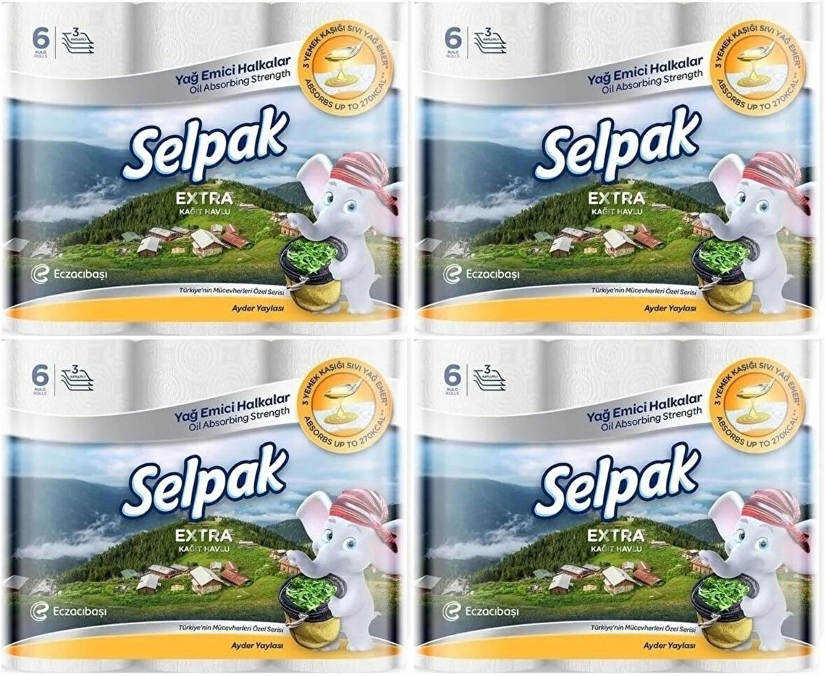 Selpak Kağıt Havlu (3 Katlı) 24 Lü Set Extra (4PK*6)