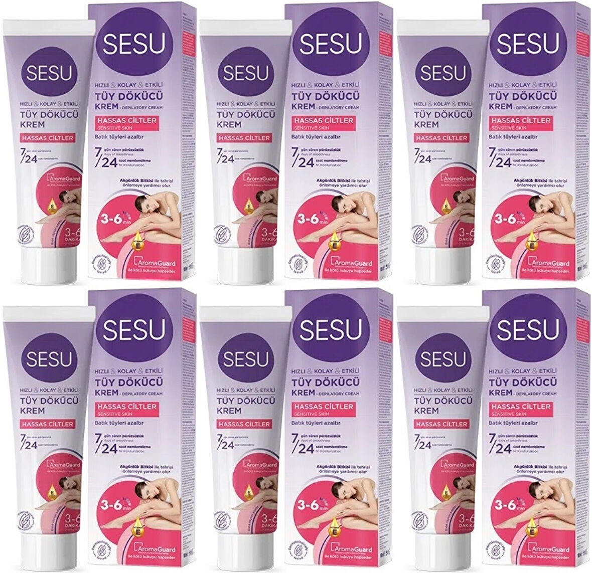 Sesu Tüy Dökücü Krem 100ML Hassas Ciltler (6 Lı Set)