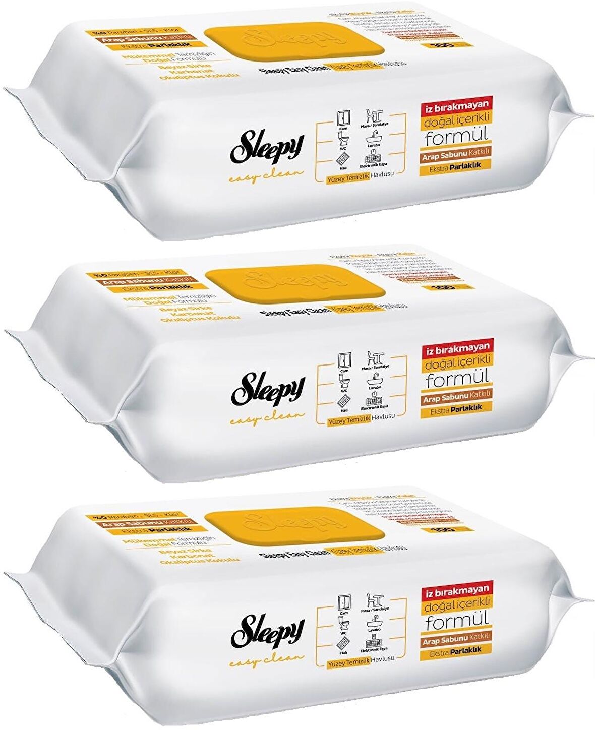 Sleepy Easy Clean Yüzey Temizlik Havlusu 100 Yaprak Arap Sabunlu Plstk Kapak (3 Lü Set) 300 Yaprak