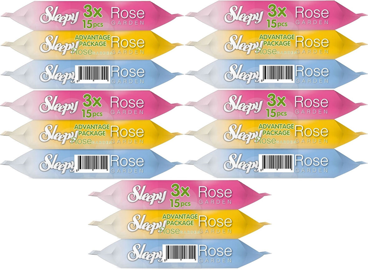 Sleepy Islak Havlu Cep Mendil 15 Yaprak (15 Li Set) Rose/Garden (5PK*3) 225 Yaprak