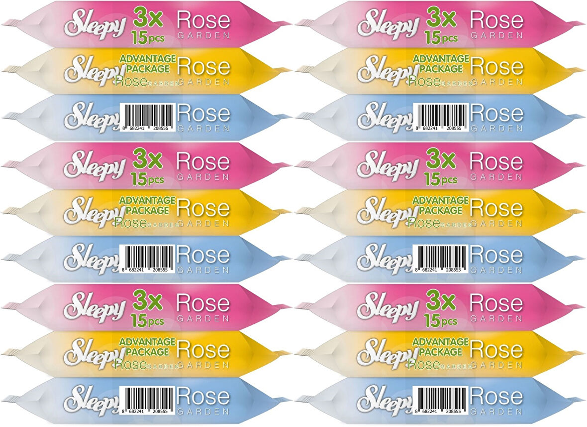Sleepy Islak Havlu Cep Mendil 15 Yaprak (18 Li Set) Travel Pk Rose/Garden (6PK*3) 270 Yaprak