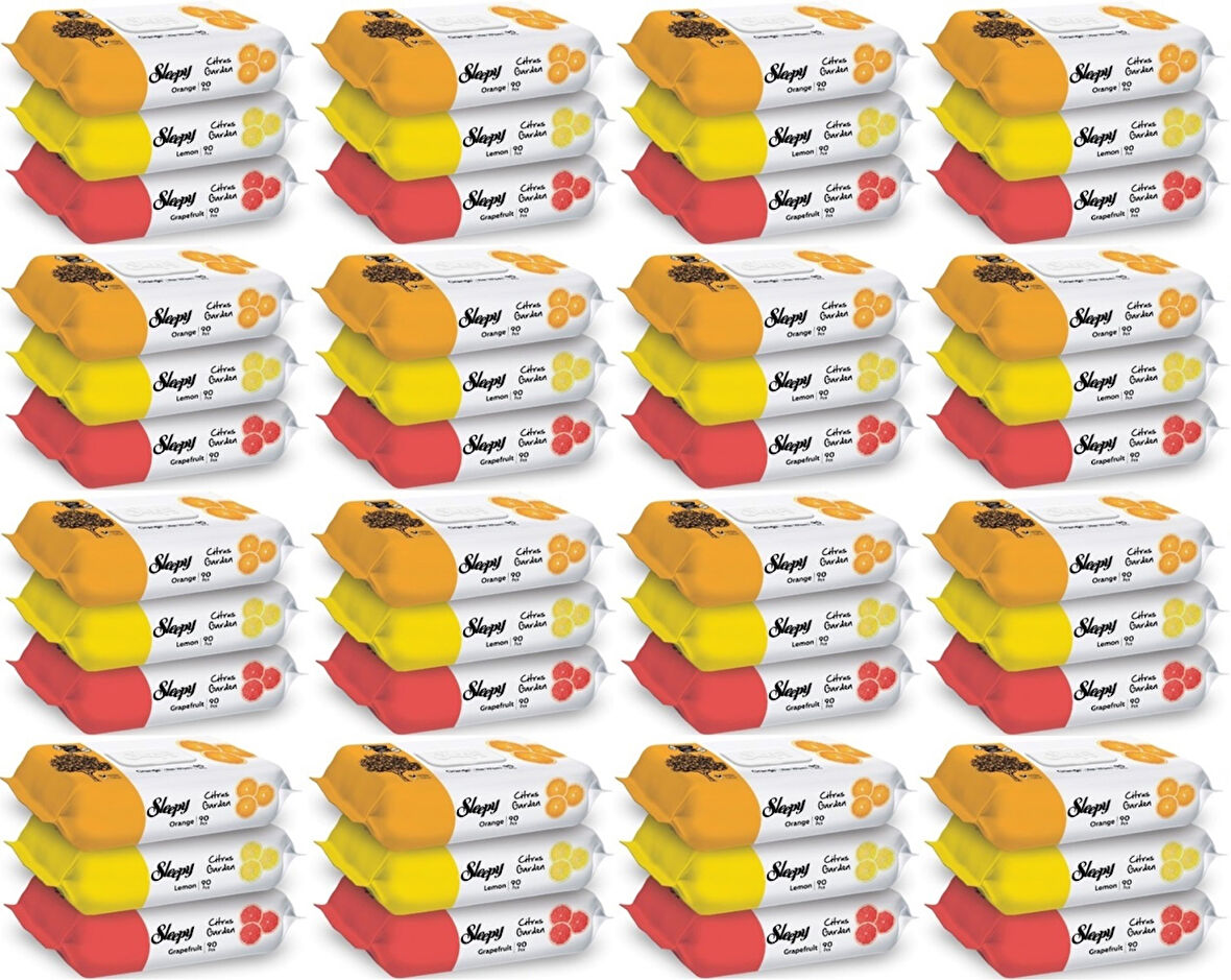 Sleepy Islak Havlu Mendil Meyve Çeşitleri 90 Yaprak (48 Li Set) Plastik Kapaklı (Citrus Garden)